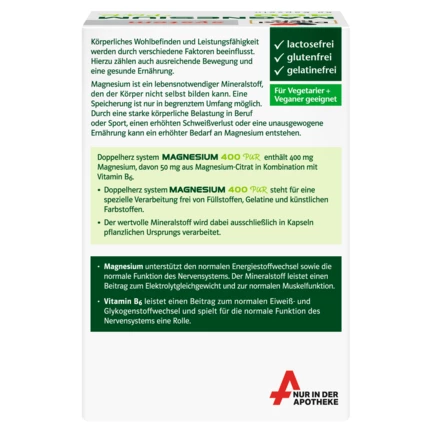 Abbildung der Produktverpackung Doppelherz system MAGNESIUM 400 PUR Rückansicht
